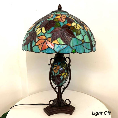 Bieye L10883 Tiffany Style Stained Glass Table Lamp Double Lit for Home Decor 16Wx24H (Maple Leaves)