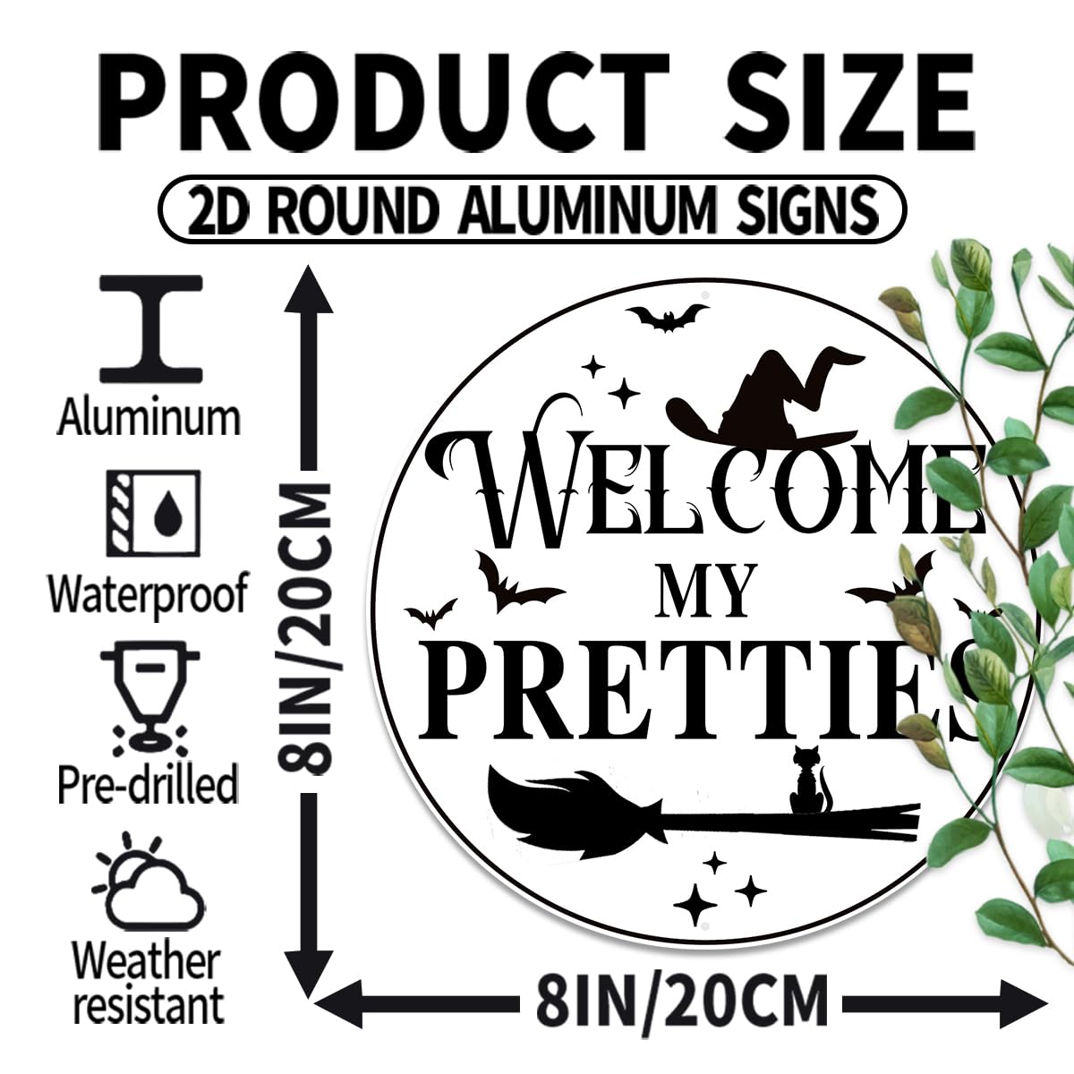 Generic Welcome My Pretties Round Aluminum Sign Halloween Metal Tin Signs Autumn Witch Ghost Pumpkin Wall Decor Sign For Home Kitchen Cafe 8x8 Inch