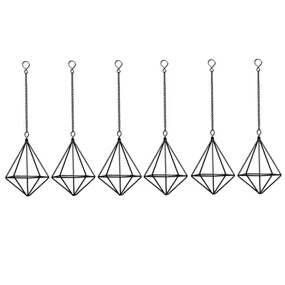 ZOOELAY Air Plants Hanging Holders Indoor Small Metal Airplants Rack Hanger Himmeli Geometric Planter Tillandsia Air Ferns Display with Chains 6 Pcs Black Diamond Shape …