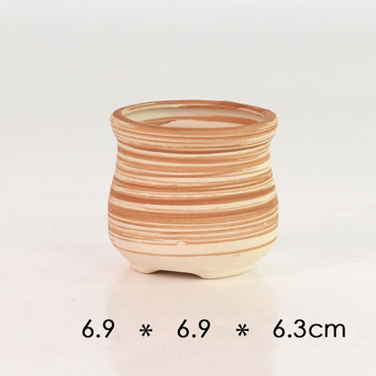 Sun-E 6 in Set 7.6 cm Ceramic Wooden Pattern Succulent Plant Pot Cactus Plant Pot Flower Pot Container Planter Gift Idea