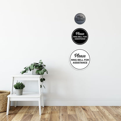 Signs ByLITA Circle Please Ring Bell For Assistance Wall or Door Sign | Easy Installation | Front Desk Reception Sign (Dark Brown) - Large (5 Pack)
