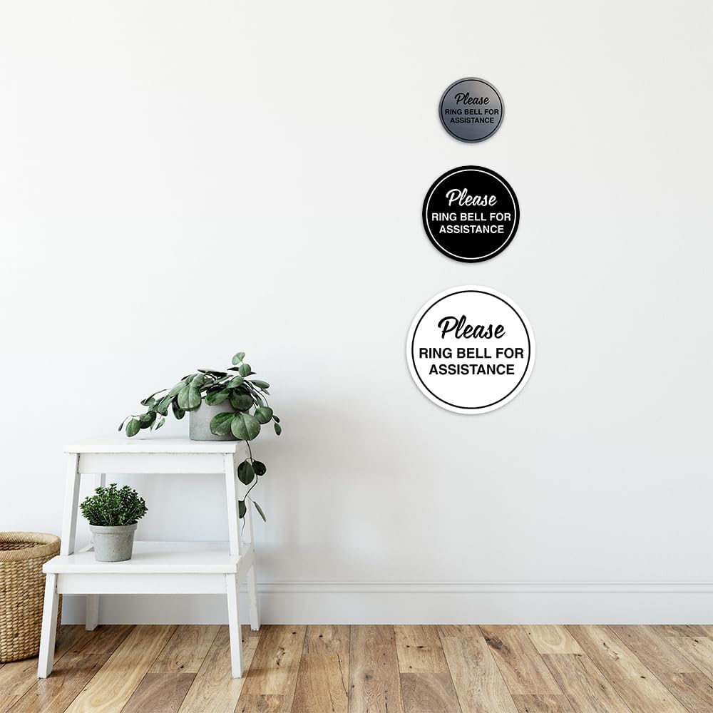 Signs ByLITA Circle Please Ring Bell For Assistance Wall or Door Sign | Easy Installation | Front Desk Reception Sign (Navy Blue/Gold) - Small (10 Pack)