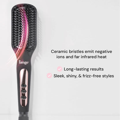 L'ANGE HAIR Le Vite Straightening Brush | Heated Straightener Flat Iron for Smooth, Anti Frizz Hair | Dual-Voltage Electric Brush Straightener | Hot Brush for Styling