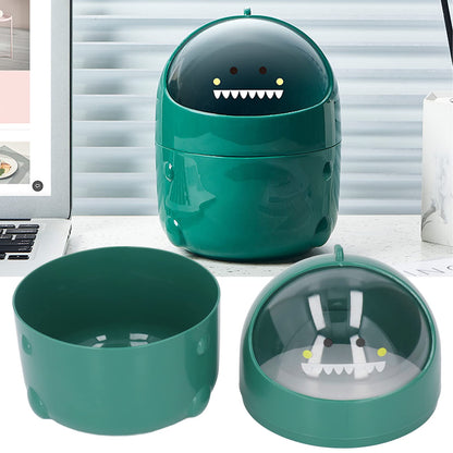 Zunate Mini Desktop Trash Can, Cute Baby Dinosaur Removable Small Garbage Can, Tiny Plastic Trash Bin with Lid/Nonslip Bottom, for Bathroom/Office/Kitchen/Desk/Coffee (Green Baby Dinosaur)