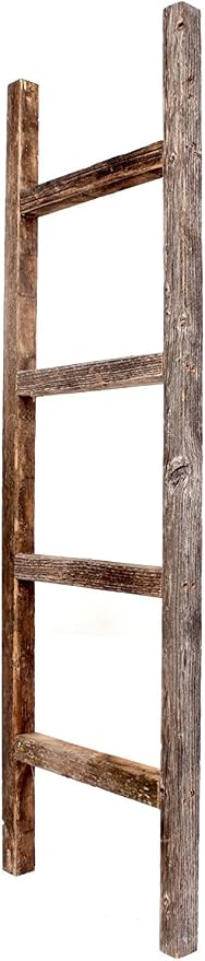 BarnwoodUSA Rustic Farmhouse Decorative Ladder - Our 47 inch Ladder can be Mounted Horizontally or Vertically and is Crafted from Upcycled Wood | No Assembly Required | Weathered Gray