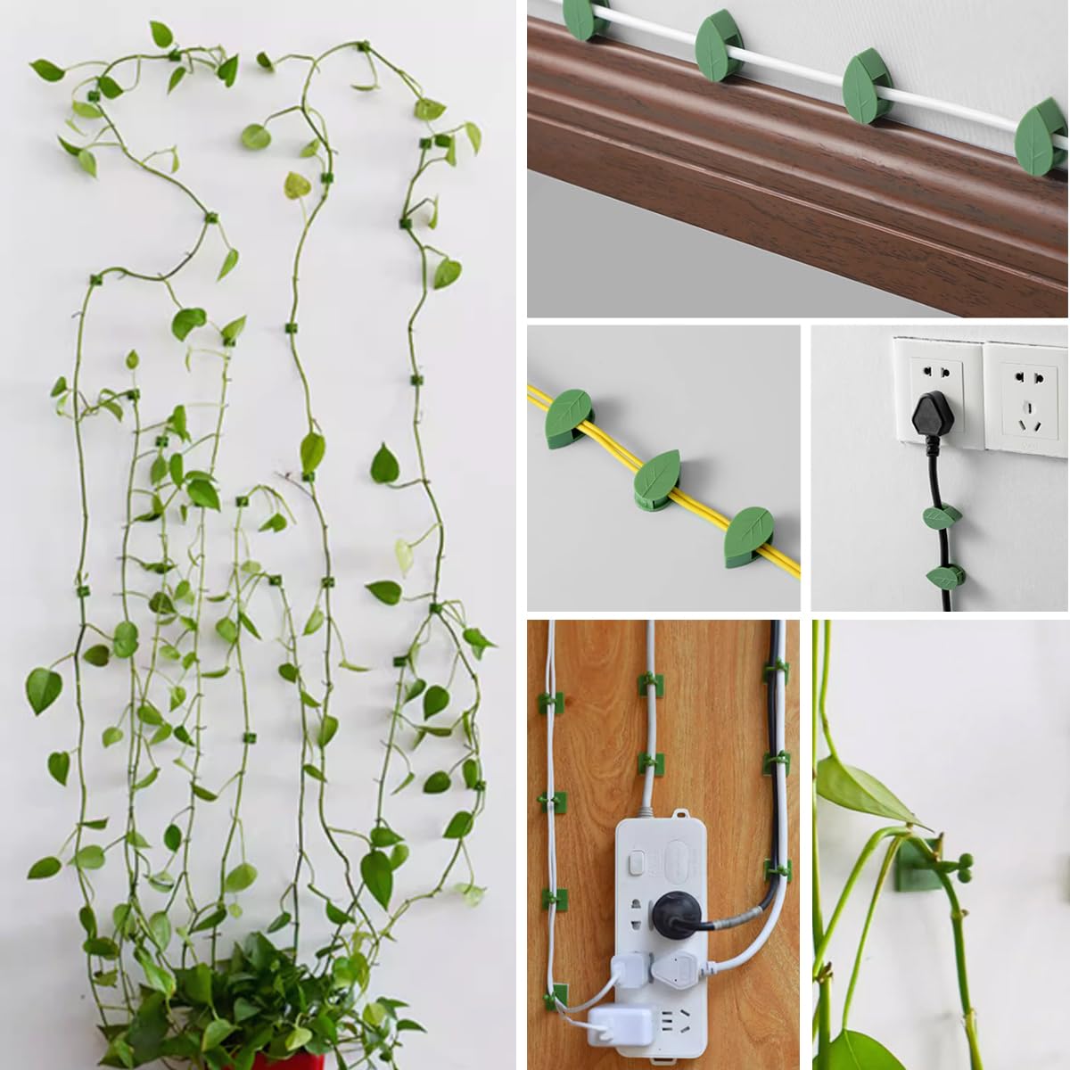 GXXMEI 200PCS Plant Climbing Wall Fixture Clips Self-Adhesive Hook Vines Traction Clips Invisible Holder Garden Green Leaf Simulation Self-Adhesive Hook Wire Fixing Supporting