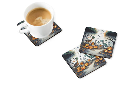 Caroline's Treasures Dinosaurs Spooky Halloween Foam Coaster Set of 4 Cup Coasters for Indoor and Outdoor, Coaster for Tabletop Protection, Anti Slip, Mouse pad Material