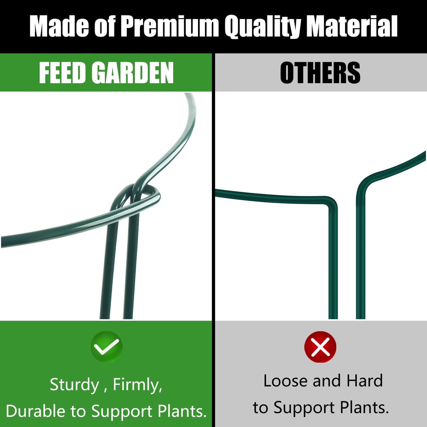 FEED GARDEN 6 Pack Plant Support Stakes, Peony Cages and Supports, Metal Garden Plant Stake(10" Wide x 16" High) Green Half Round Plant Support Rings for Outdoor Indoor Plants, Tomato, Hydrangea