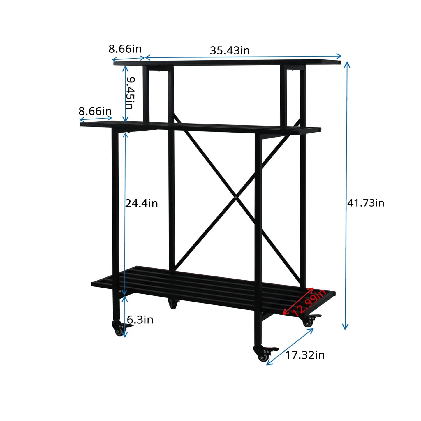 Zhongma 3 Tier Sturdy Plant Stand with Wheels, Heavy Duty Plant Holder for Home Indoor and Outdoor, L35.43 xW17.32 x H41.73 inch