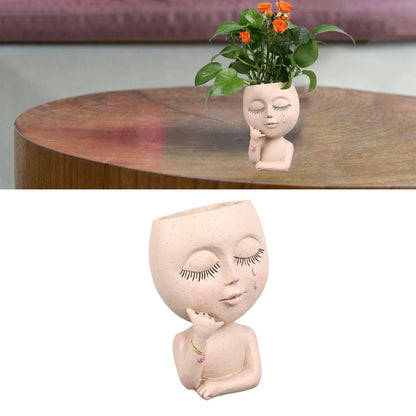 HaloVerde Artistic Face Flower Pot with Drainage System for Indoor and Cacti, a 16cm Resin Head Planter Pot Allowing for DIY Customization for Home Decor
