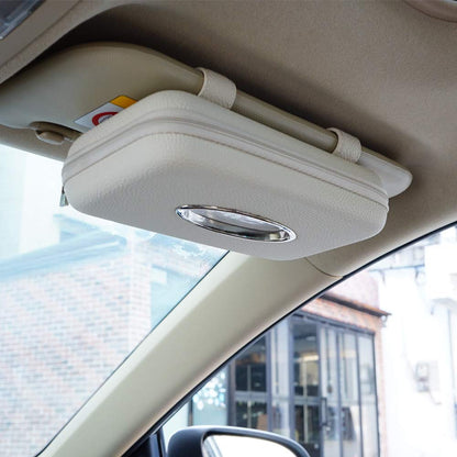Cartisen Car Tissue Holder - Sun Visor Napkin Holder, PU Leather Backseat Tissue Case for Vehicle (Beige)
