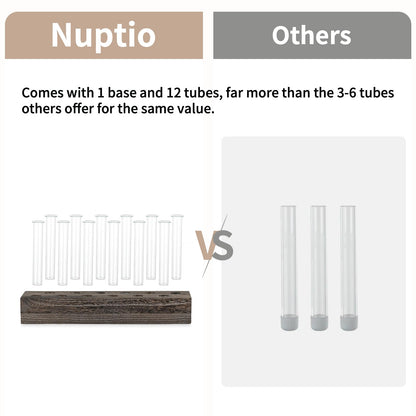 NUPTIO Vase Wedding Centerpiece for Table: 15" Long Rectangular Wooden Base and 12 Pcs Glass Test Tube Bud Vases for Flower Arrangement Dining Table Center Piece Home Decor Gifts for Plant Lovers