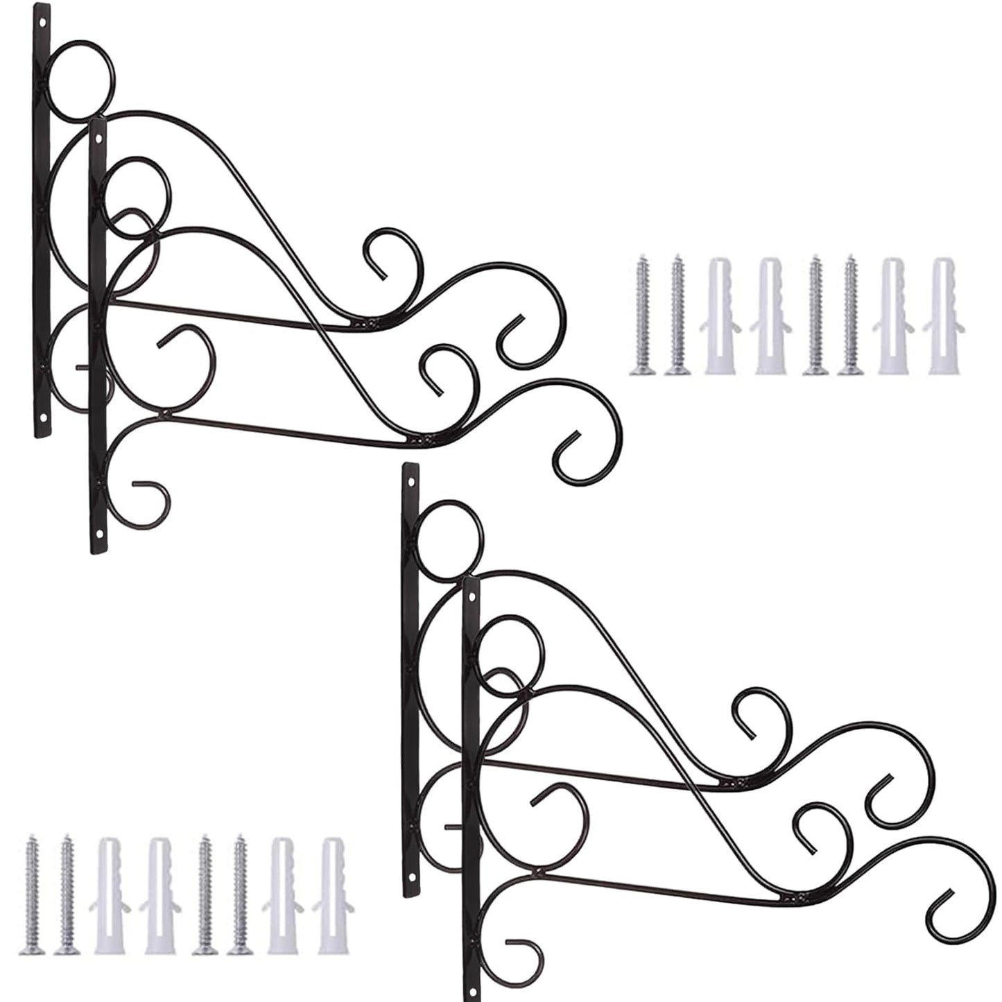 Orgrimmar Hanging Plant Bracket 4 Packs Metal Wall Plant Hangers with Iron Screws Decorative Hook for Bird Feeders, Lanterns, Wind Chimes, Planters, Flower Pot, Outdoor Indoor Decor