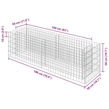 Gabion Raised Bed Silver Galvanized Steel 70.9 x 19.7 x 19.7 in, Gardening, Pots & Planters, 143559