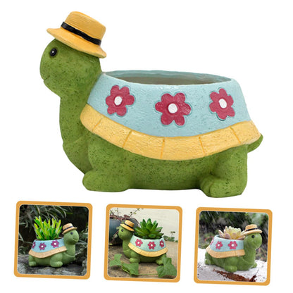 Lurrose Resin Turtle Succulent Planter with Drainage Cute Cartoon Small Flower Pot for Indoor and Outdoor Garden Decor Decorative Plant Holder for Desk Windowsill Bookshelf