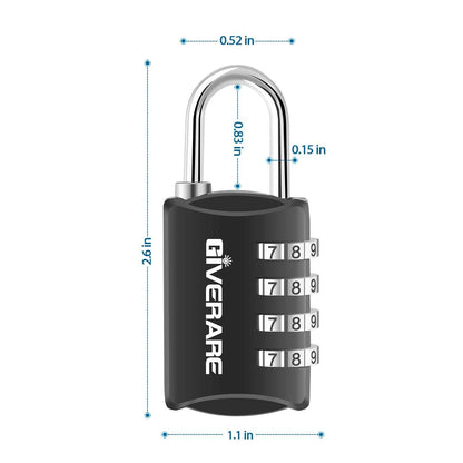 GIVERARE 4 Pack Combination Lock, 4-Digit Padlock Keyless, Resettable Luggage Locks for Backpack, Gym & School & Employee Locker, Weatherproof Travel Lock for Fence, Backyard Gate, Hasp, Case-Black