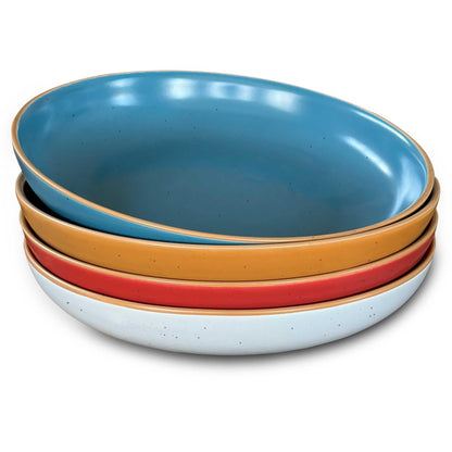 Mora Ceramic Artisan Matte Large Pasta Bowls 30oz, Set of 4 - Serving, Salad, Dinner, etc Kitchen Plate/Wide Bowl - Microwave, Oven, Dishwasher Safe - Modern Porcelain Stoneware Dishes, Marina Colors
