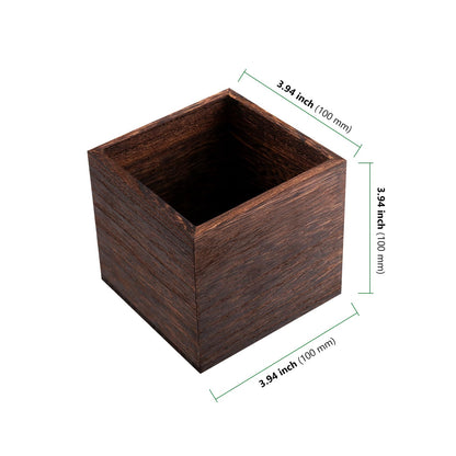 HAKZEON 4 Pack Wooden Planter Box, 4 Inch Square Wood Vase Flower Pots Rustic Cube Planter Box for Wedding Garden Windowsill Home Decor