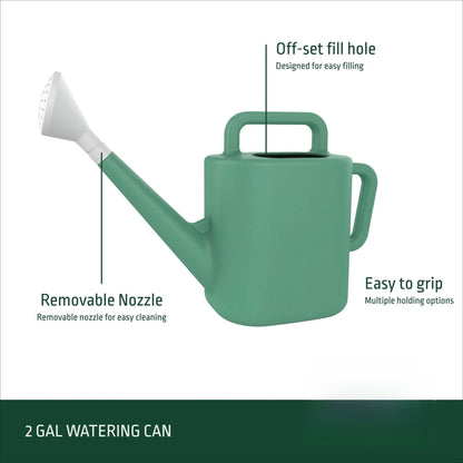 2 Gallon Resin Watering Can Green Lily - Top & Side Dual Handle for Easy Carry & Pour, Offset Opening Mess-Free Refill, Sturdy Garden Watering Can for Indoor & Outdoor Plants