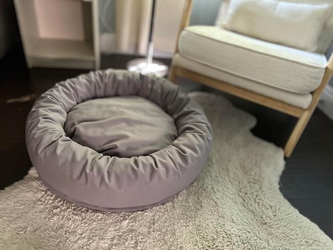 Organic Cotton Canvas Dog Bed: Removable Cover, Natural Fill - Made in USA (Blue Gray, Large 35" x 8" inches)