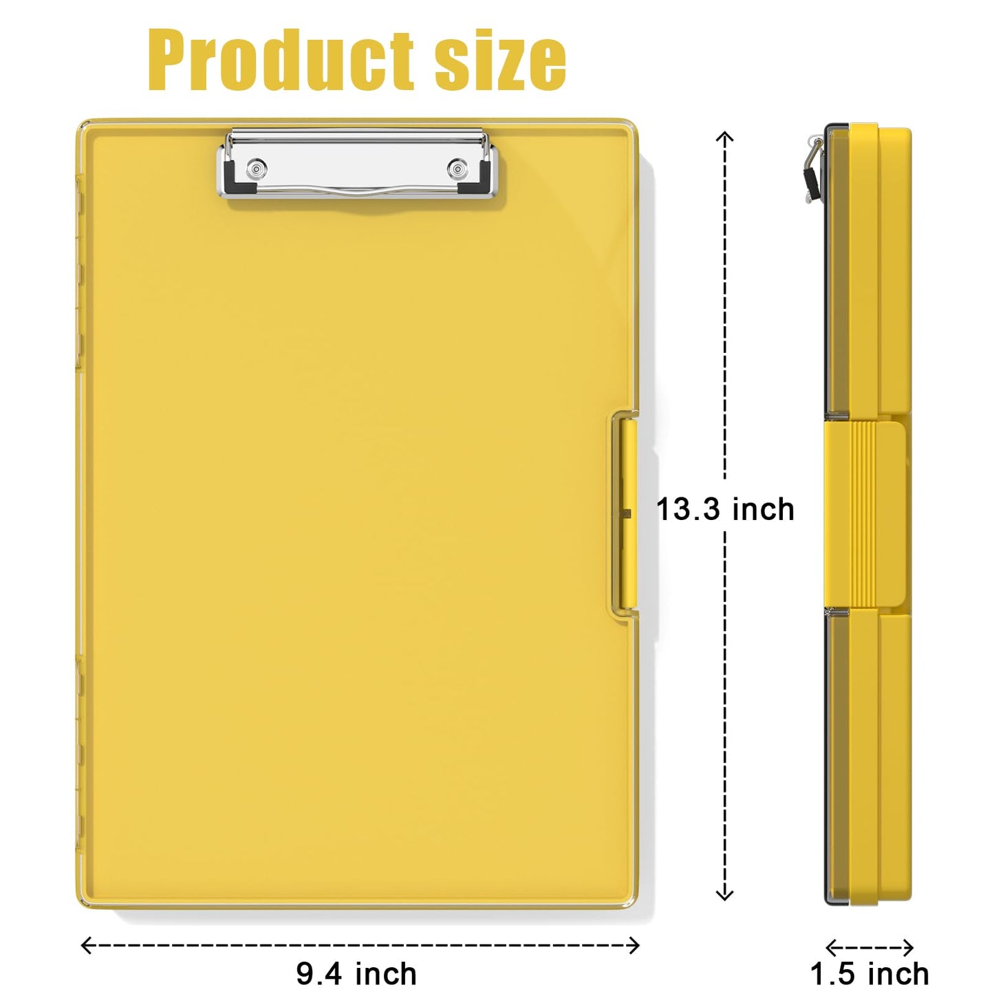Hongri Clipboard with Storage, Yellow 8.5 x 11 Folder Nursing Side Opening, Heavy Duty with Dual Compartment, Smooth Writing for Teachers, Classroom, Size 13.3 x 9.4 x 1.5 in, Office & School Supplies