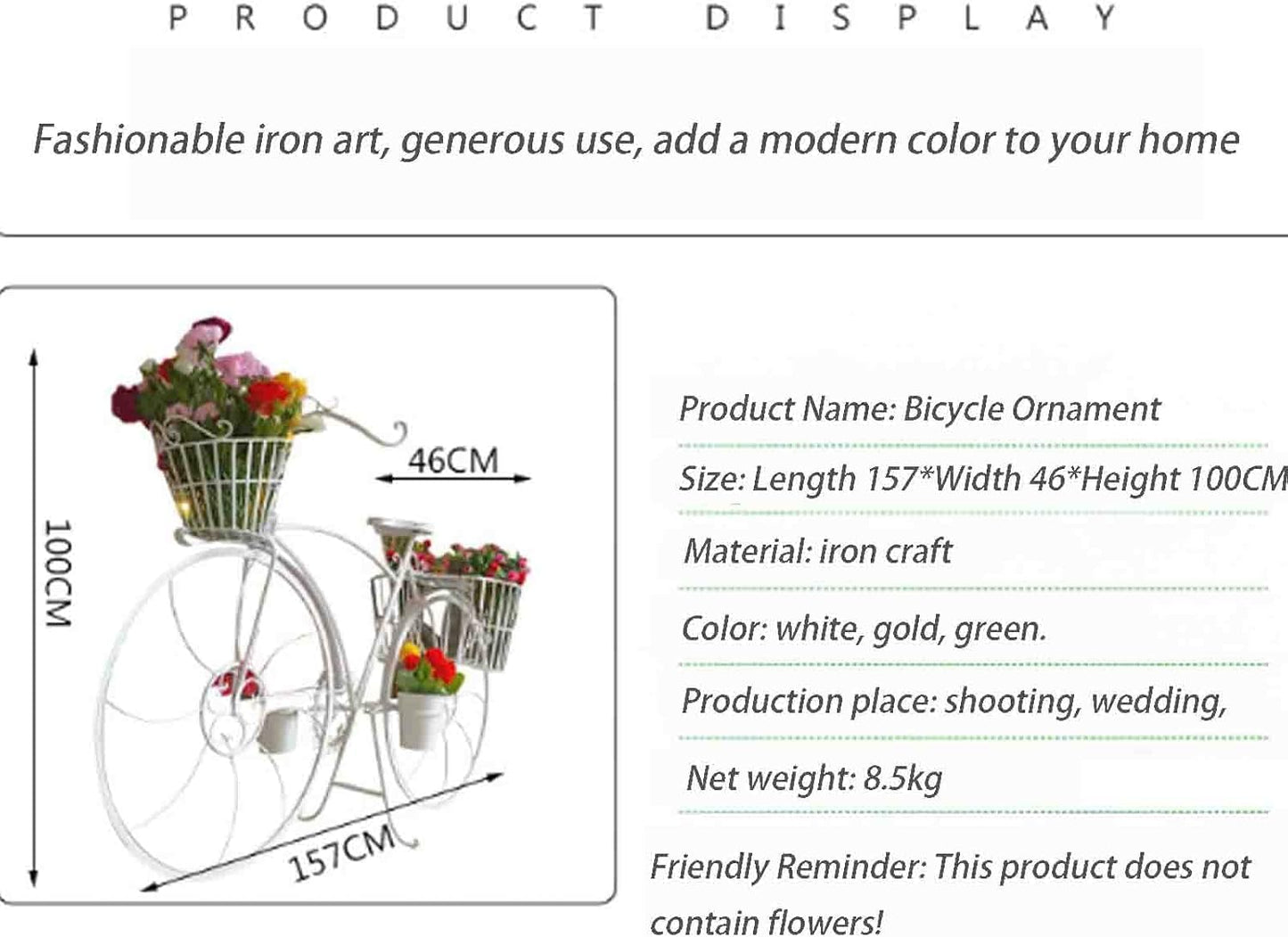 piudoiliy Iron Bicycle Flower Rack, Metal Floor Flowerpot Rack,Outdoor Plant Stand,Great Gift for Plant Lovers,with 3 Baskets (Green)