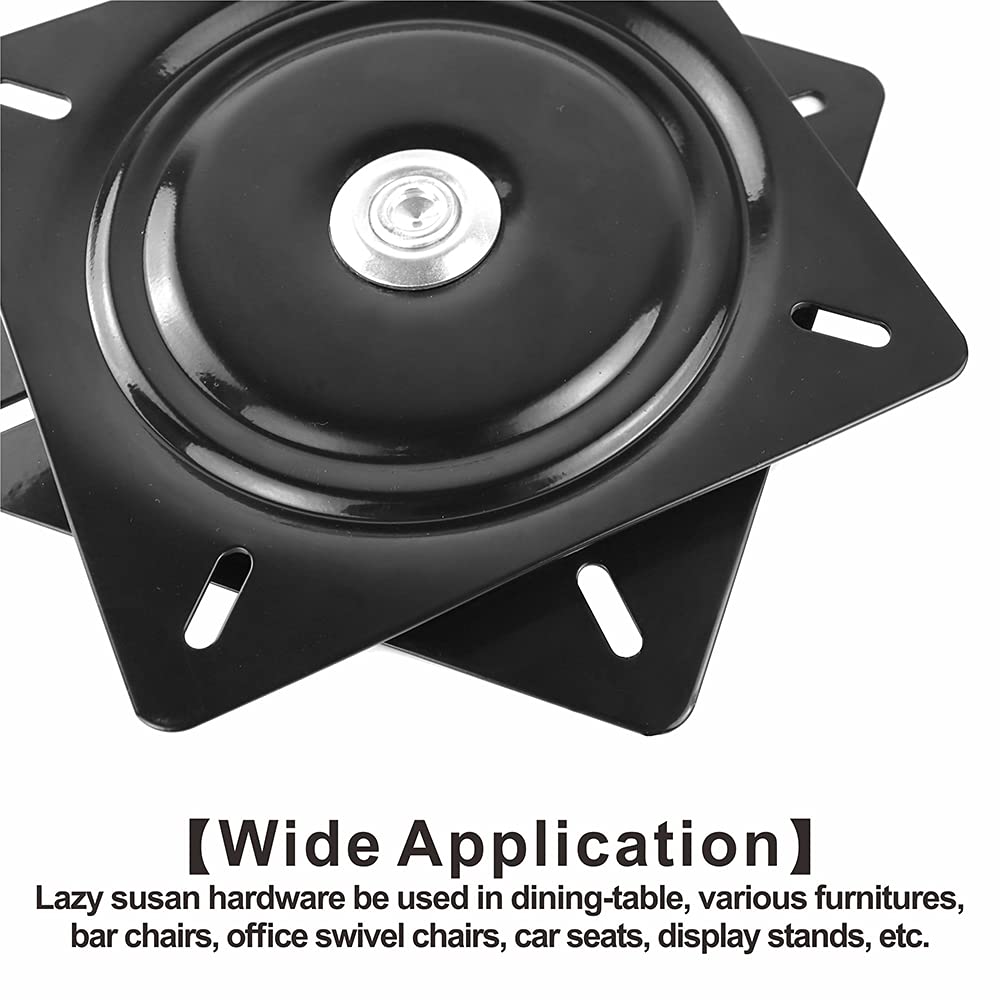2Pack 8 Inch Lazy Susans Turntable Bearings Swivel Zinc Plate, Black Square Lazy Susan Hardware, Heavy Duty Lazy Susan Replacement Parts for Table, Chair, Round Bar Stools with 500LB Capacity Load