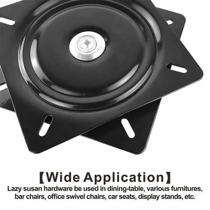 2Pack 8 Inch Lazy Susans Turntable Bearings Swivel Zinc Plate, Black Square Lazy Susan Hardware, Heavy Duty Lazy Susan Replacement Parts for Table, Chair, Round Bar Stools with 500LB Capacity Load