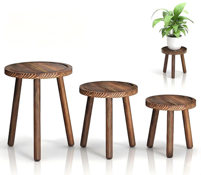 Vecxoty 3-Pack Wood Plant Stands Indoor, Single Plant Stand for 6-12 Inch Pots, Mid-Century Modern Plant Stool, Tall Plant Stand for Large Plants Perfect Fit for Living Room, Balcony, Office
