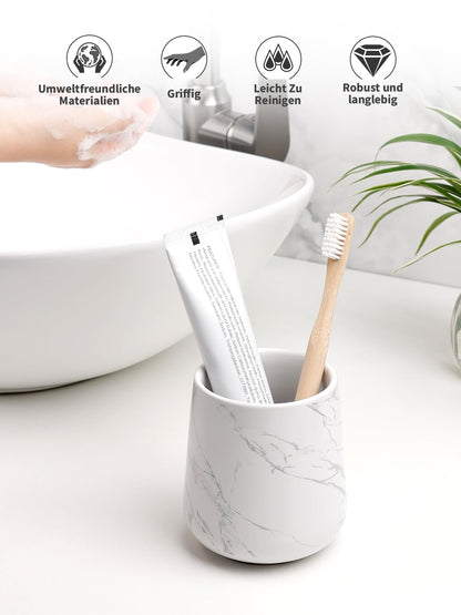 BosilunLife Bathroom Toothbrush Holder - Ceramic Toothbrush Cup Holder 13Oz Marble Toothbrush Holder for Bathroom Toothbrush and Toothpaste Holder for Bathroom Vanity Countertop, Ideal for Home, Hotel
