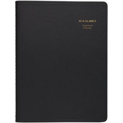 AT-A-Glance Teacher Planner, 8-1/4" x 10-7/8", Undated Weekly & Daily Planner, Academic Lesson Plan Book for Family Homeschool Supplies, Agenda with Twin-Wire Binding, Black Leather (8015505)