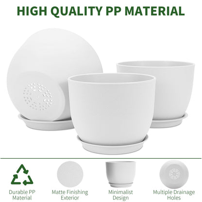 GARDIFE 12/10/9 inch Plant pots, Plastic Large planters for Indoor Plants, Flower pots, White