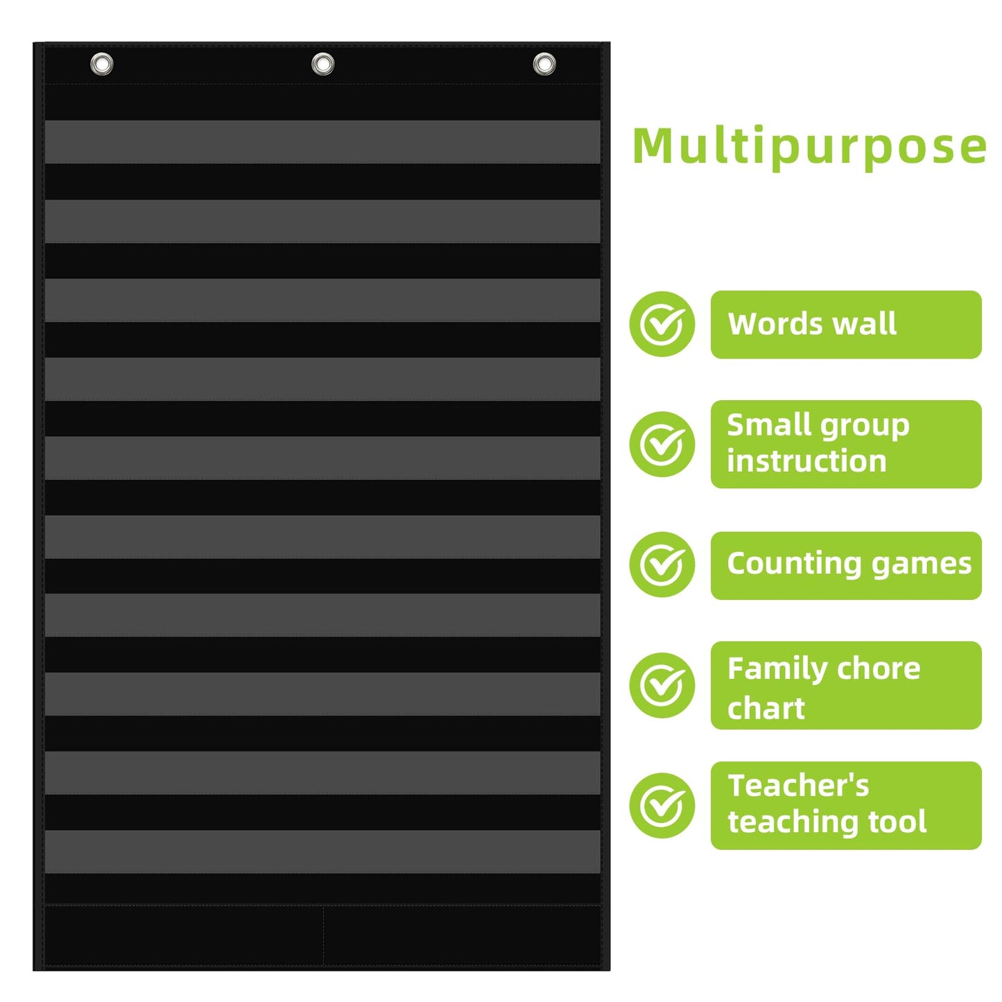 ANCOMEDO Large 10+2 Pockets Standard Pocket Chart, 10 Clear Pockets Words Chart with 2 Extra Storage Pocket for Classroom Home Office Use,Large Size:45”x 28” Letter Cards,Words and Sentence Strips.