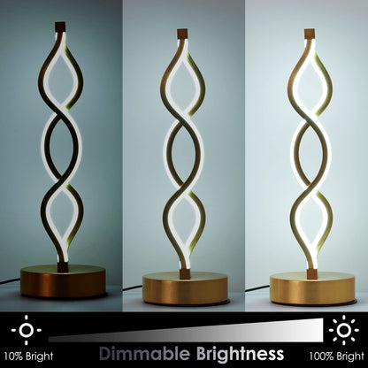 NUÜR Gold Infinity Spiral LED Table Lamp, Lamps for Bedrooms Dimmable Metallic Bedside Lamp with Touch Controller, 3 Colour Temperature, 15.8 Inch Height for Living Room