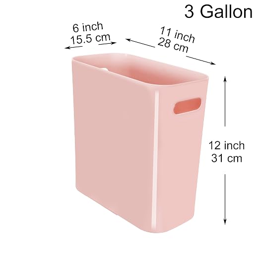 Youngever 2 Pack 3 Gallon Slim Trash Can, Plastic Garbage Container Bin, Trash Bin with Handles for Home Office, Living Room, Study Room, Kitchen, Bathroom (Pink)