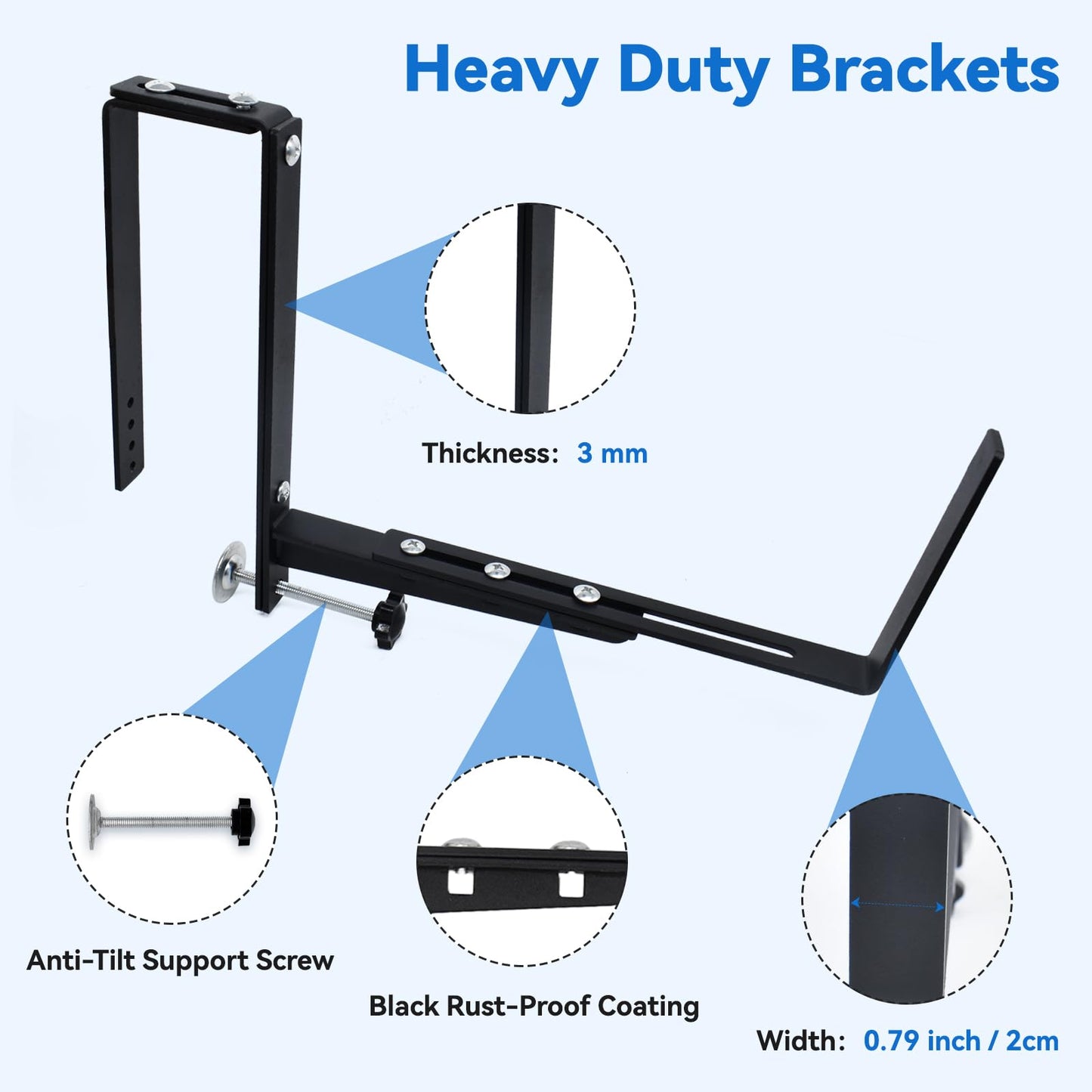 Halatool Railing Planter Box Brackets Outdoor, 4 Pack Adjustable Flower Planter Window Box Brackets, Heavy Duty No Drill Window Box Brackets with 65 lb Capacity for Railings Balcony Porch Fence