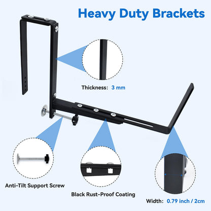 Halatool Railing Planter Box Brackets Outdoor, 4 Pack Adjustable Flower Planter Window Box Brackets, Heavy Duty No Drill Window Box Brackets with 65 lb Capacity for Railings Balcony Porch Fence