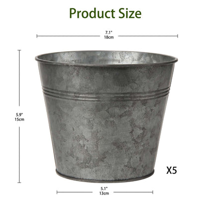 Briful 5PCS Galvanized Buckets 7.1In Rustic Farmhouse Metal Bucket Galvanized Flower Bucket Home Indoor Outdoor Decorative Tin Planters