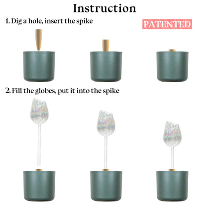 HyJeryty Non-Clogging Iridescent 3 Pack Tulip Plant Watering Globes with Terracotta Spikes, Hand Blown Glass Self Watering Planter Insert Plant Watering Devices Bulbs for Indoor and Outdoor Plants