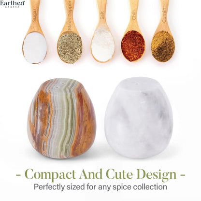 Earthen Crafts Marble Salt and Pepper Shakers Set of 2 Green Onyx & White 2.3" Inches Salt & Pepper Storage Container, Spice Dispenser for Dining Table Countertop Accessory, Kitchen, Home, Restaurant