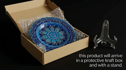 Ayennur Turkish Decorative Plate 9.85"(25cm) Handmade Ceramic Ornament for Home&Office Wall Hanging Decor (Blue)