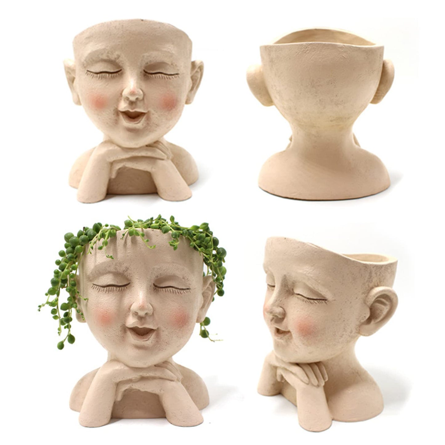 Yesness Face Planter Pots, Human Head Planters Cute Girl Flower Pot, Female Bust Statue Vase, Resin Garden Hollow Heads with Hole for Outdoor Indoor Plants,with Drainage Hole