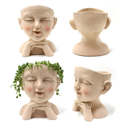Yesness Face Planter Pots, Human Head Planters Cute Girl Flower Pot, Female Bust Statue Vase, Resin Garden Hollow Heads with Hole for Outdoor Indoor Plants,with Drainage Hole
