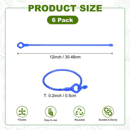 M METERXITY 6-Pack Adjustable Plant Ties, 12inch/30.48cm Silicone Flexible Multi-Function Sturdy Garden Twist Tie for Plant Support/Tree/Shrub/Vine, Reusable Support Twine [Blue]