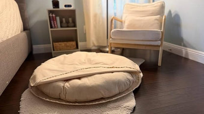 Natural 100% Cotton Canvas Round Dog Bed Cover Eco Friendly Durable Pet Bedding Dog Cushion Covers with Zippers Machine Washable Covers (Beige, X Small 18 Inches)