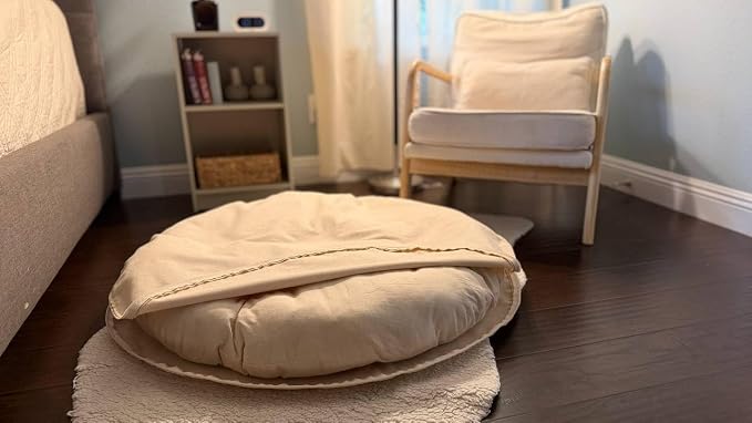 Natural 100% Cotton Canvas Round Dog Bed Cover Eco Friendly Durable Pet Bedding Dog Cushion Covers with Zippers Machine Washable Covers (Beige, Medium 28 Inches)