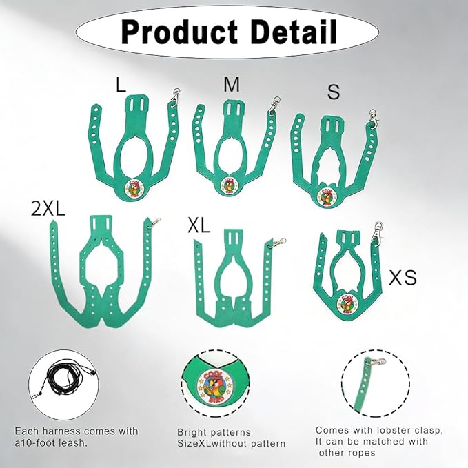 Adjustable Bird Harness & Leash Set for Small Birds,FitsBudgie,Parakeets, Conures, Cockatiels,Green Cheek,Quaker Parrots(Green, 2XL) Z6350-14