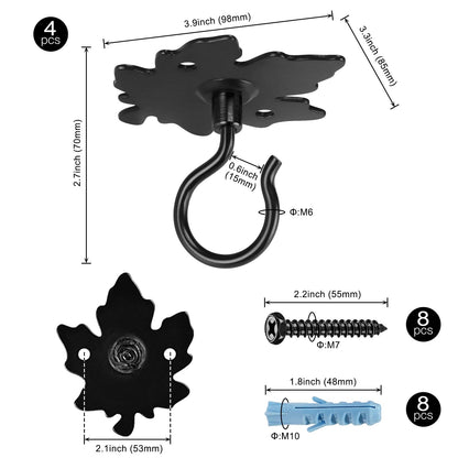 Dolibest Wall Mount Ceiling Hooks, Plant Hooks for Ceiling, Metal Plant Bracket Iron Wall Mount Lanterns Hangers Hooks for Hanging Plants Lights, Outdoor Wire, Fairy Lights, Wind Chimes, Black (4PCS)