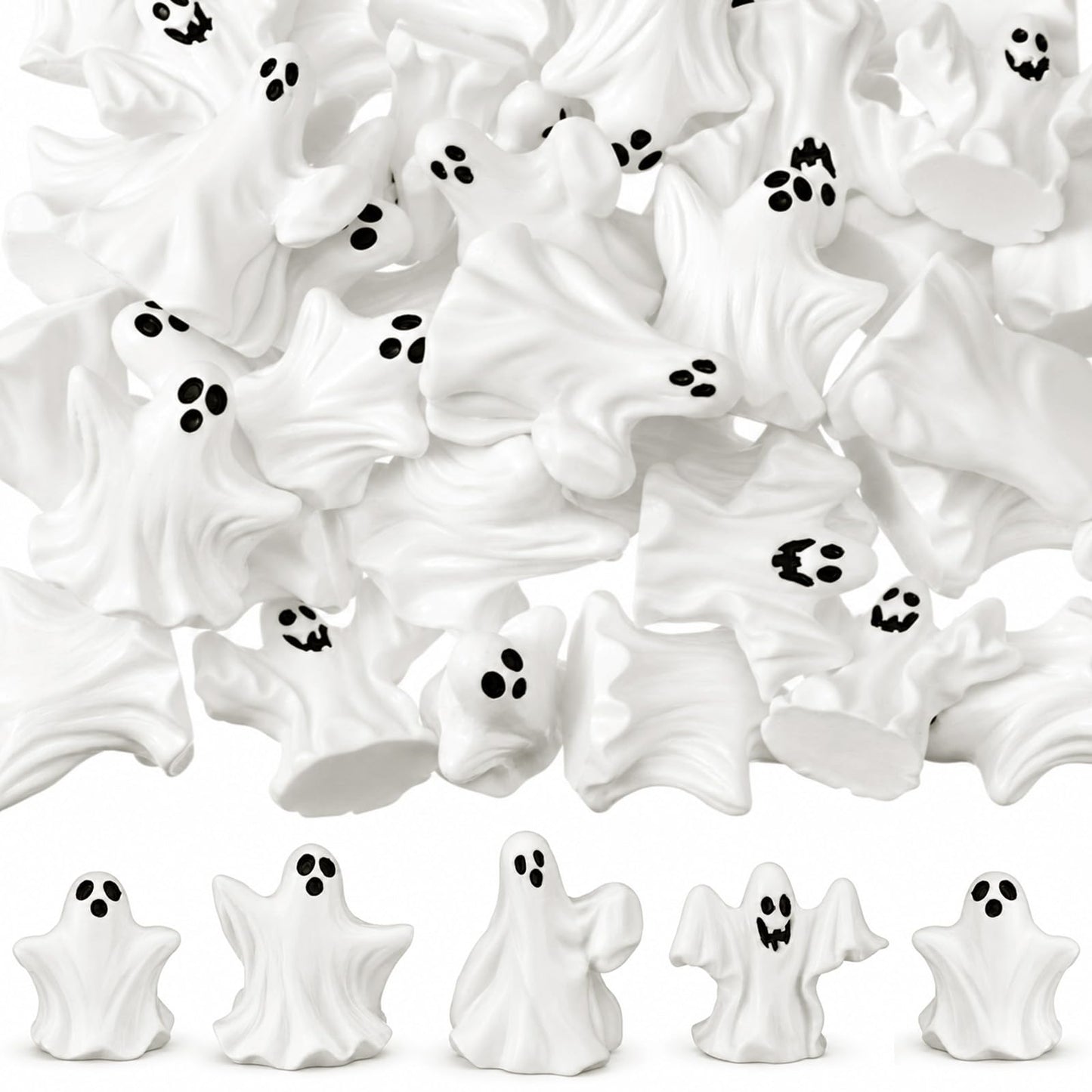 Thyle 60 Pcs Halloween Mini Ghosts Figurines, Cute Resin Ghosts Decorations, Spooky Tiny Sculptures for Halloween Tiered Tray Decor Party Favors Dollhouse Micro Home Tabletop Ornament (Boo Ghost)