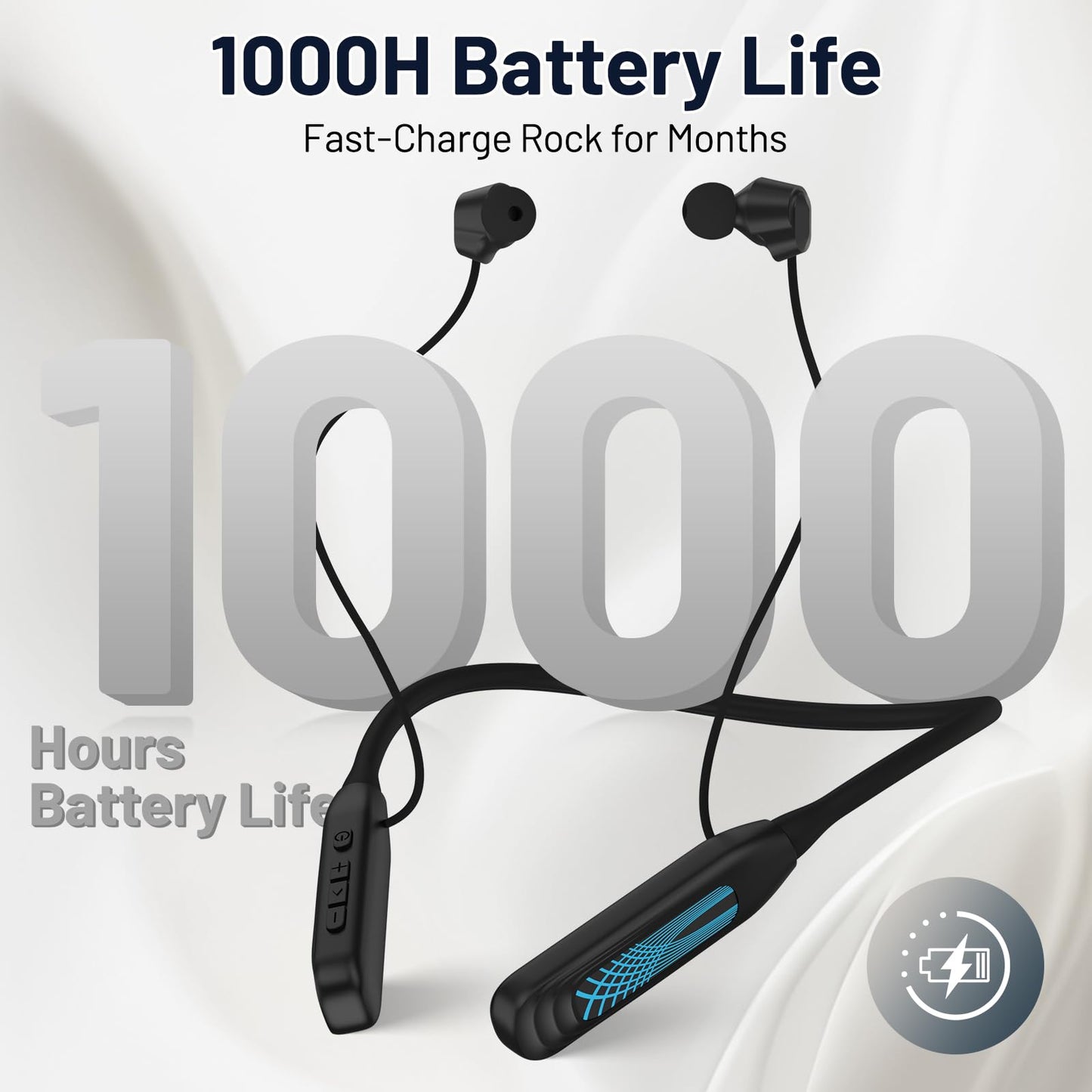 Podity Neckband Bluetooth Headphones, 1000H Extra Battery Life with Display Magnetic Earphones,Wireless Stereo Earbuds with Microphone, Waterproof in-Ear Headset for Sports/Workout/Office (Black)